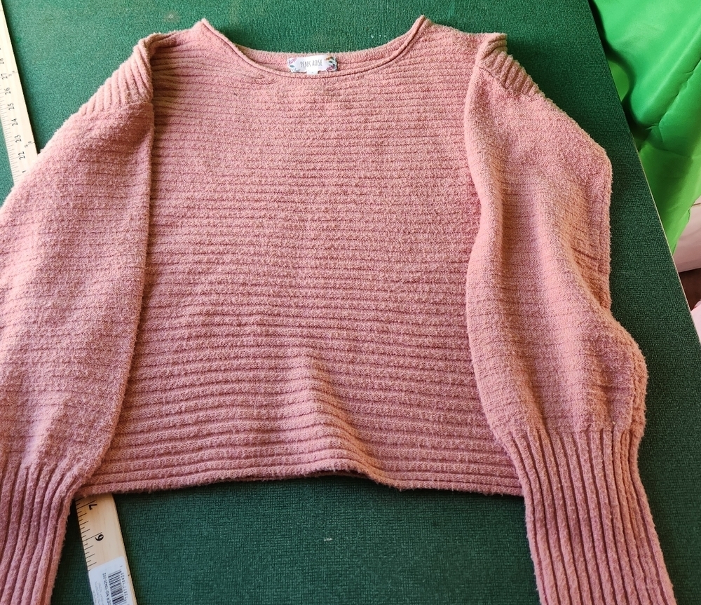 Pink Rose Ribbed Long-Sleeve Pullover Sweater